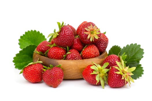 fresh strawberries in a bowl on white background