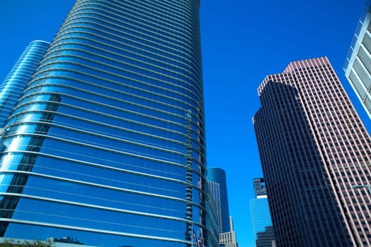 Downtown Houston in Texas cityscape mirror blue skyscrapers details