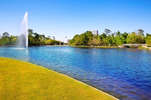 Houston Mc govern lake with spring water and green grass in Texas