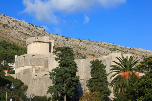 Walls of Dubrovnik with sight on Minčeta Tower, Croatia