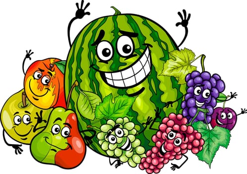 Cartoon Illustration of Funny Fruits Food Characters Group