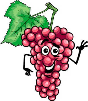 Cartoon Illustration of Funny Red or Pink Grapes Fruit Food Comic Character