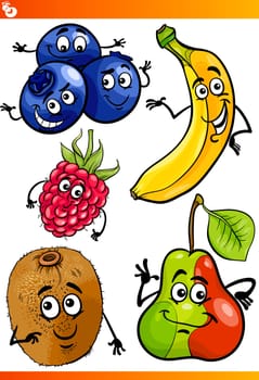 Cartoon Illustration of Funny Fruits Comic Food Characters Set