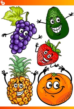 Cartoon Illustration of Funny Fruits Comic Food Characters Set