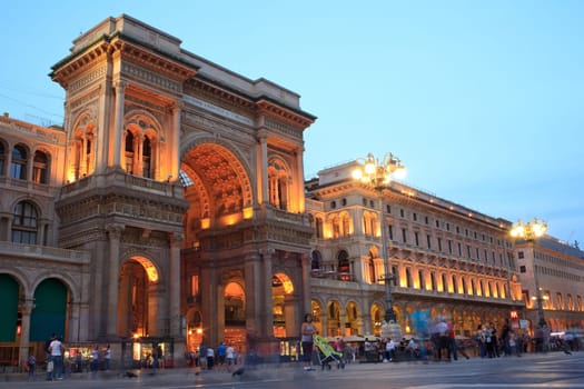 View at sunset of Vittorio Emanuele II gallery in Milan, Italy