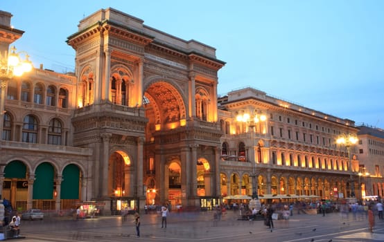 View at sunset of Vittorio Emanuele II gallery in Milan, Italy