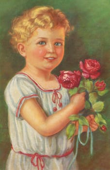 Child with red roses