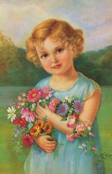 Girl with bouquet of flowers