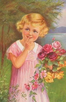 Girl with bouquet of roses