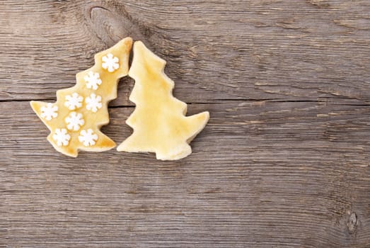 two christmas tree cookies as christmas background