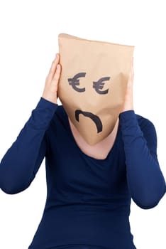 a desperate euro paper bag head, isolated