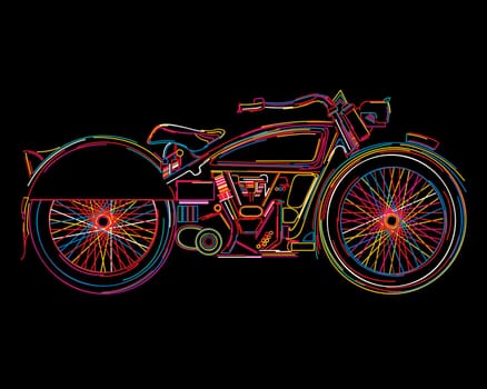 Sketch of a vintage motorcycle in colors