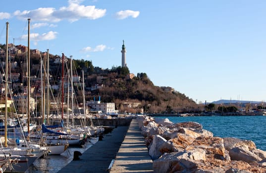 View of Lighthouse on the blue sky, Trieste - Italy