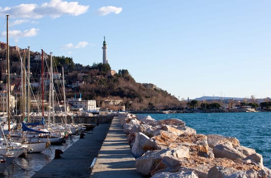 View of Lighthouse on the blue sky, Trieste - Italy