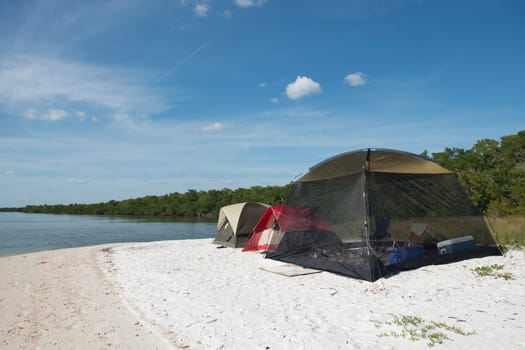 Camping in the Everglades with Blue Sky.