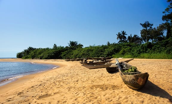 Pirogues on the tropical beach