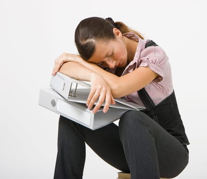 tired office worker asleep on a white background