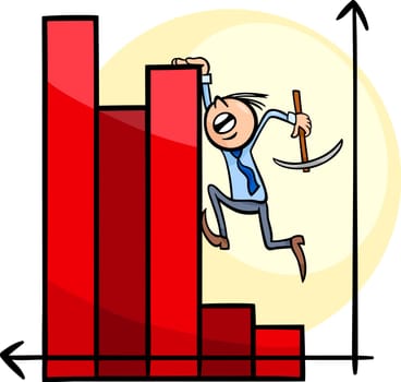 Concept Cartoon Illustration of Man or Businessman Climbing on Chart