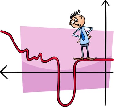 Concept Cartoon Illustration of Man or Businessman Walking on Graph Curve