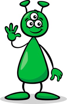 Cartoon Illustration of Funny Alien or Martian Comic Character with Three Eyes