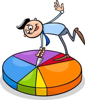 Concept Cartoon Illustration of Man or Businessman Cutting Piece of Circle Chart