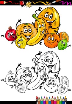 Coloring Book or Page Cartoon Illustration of Funny Citrus Fruits Comic Food Characters Group for Children Education