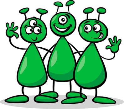 Cartoon Illustration of Three Funny Aliens or Martians Comic Characters