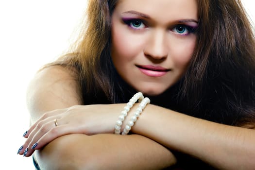 Portrait of attractive girl with long hair. fashion makeup