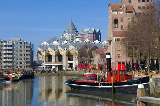 Modernized old port of Rotterdam. Rotterdam is the second largest city of the Netherlands with over 600,000 residents.