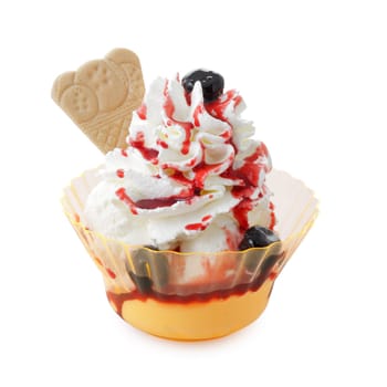 Ice-cream sundae on a white background