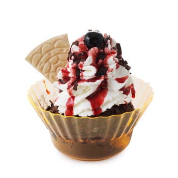 Ice-cream sundae on a white background