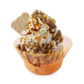 Ice-cream sundae on a white background