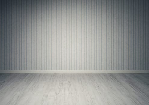Empty room with wooden flor and vintage wallpaper