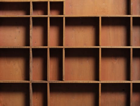 drawer wooden compartments empty, close up