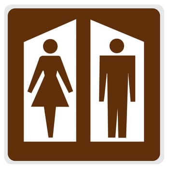 road sign - brown, white restrooms - with path