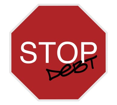stop sign - stop debt white on red isolated on white