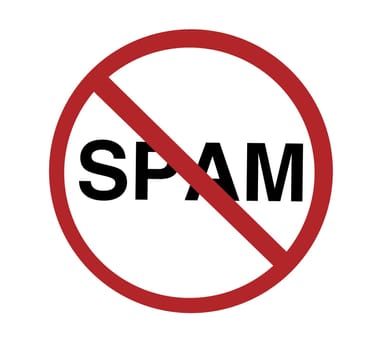 sign - no spam, black and red on white, isolated
