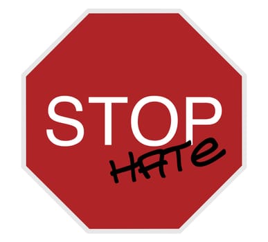 stop sign - stop hate, white on red isolated on white