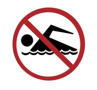 sign - no swimming with paths, black and red on white
