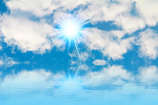 Peaceful background - bright sun, blue sky, white clouds - heaven