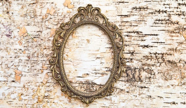 Old-fashioned frame on a birch bark background