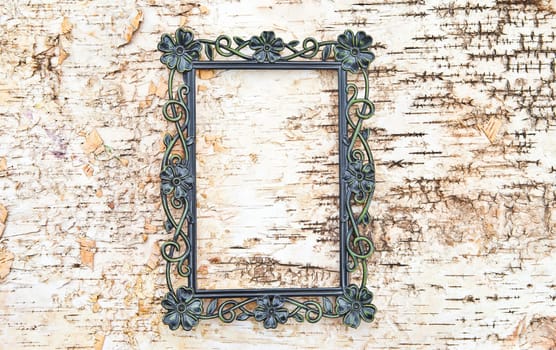 Old-fashioned frame on a birch bark background