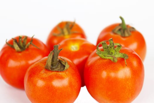photo of very fresh tomatoes presented on white background