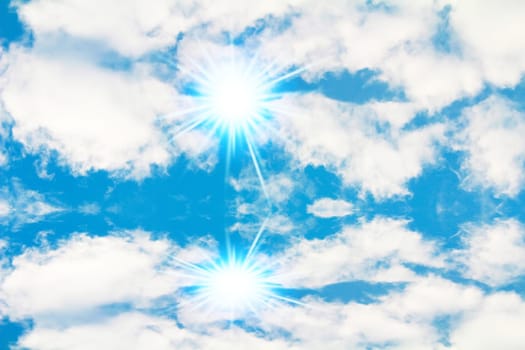 Peaceful background - bright sun, blue sky, white clouds - heaven