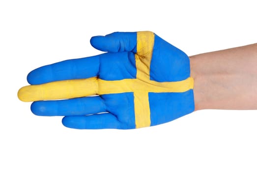 a hand in yellow and blue like the swedish colors, isolated