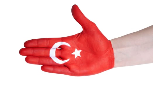 a hand painted with turkish flag, isolated