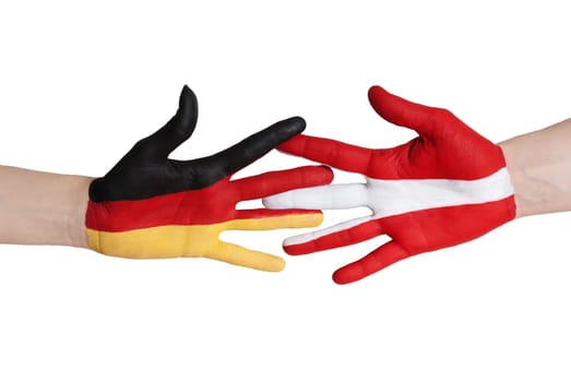 austria and germany giving hands, isolated, symbolizing coalition and unity