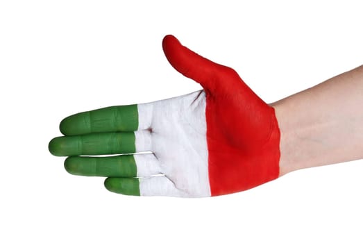 an italian handshake painted on a hand, isolated