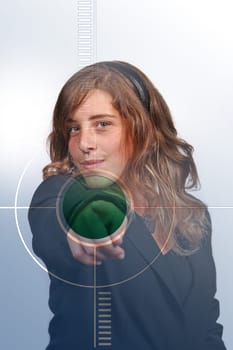 woman press the button