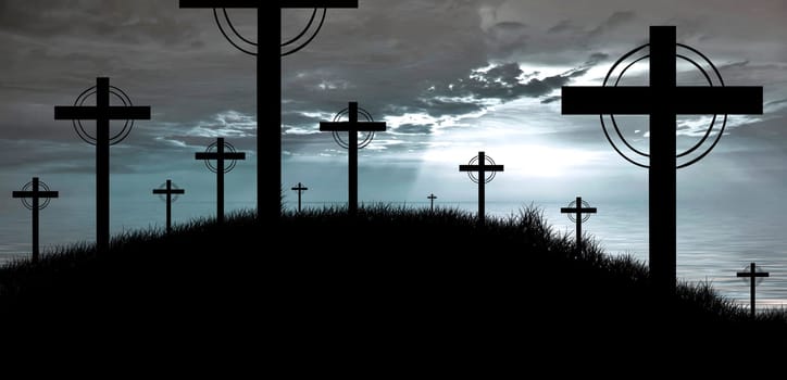 cross silhouette and the clouds at sunset.